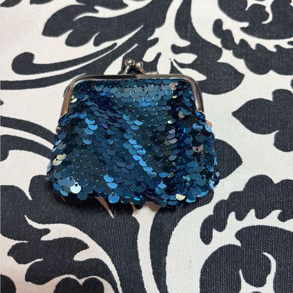 New Blue Sequin Coin Purse Reversible Sequins Mini Wallets Magic Flip Sequin - Picture 1 of 7